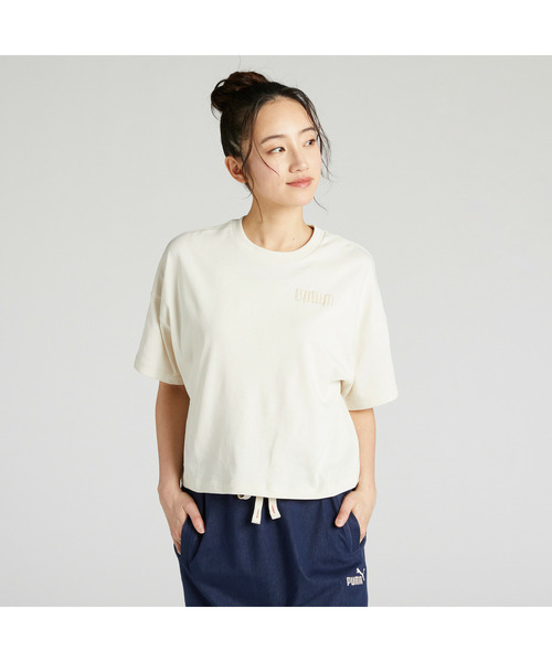 PUMA(プーマ)の「PUMA プーマ ウィメンズ ESS ロゴ ラブ MX グラフィック 半袖 Tシャツ(Tシャツ/カットソー・レディース・オフホワイト/ブラック・MEDIUM/SMALL/X-LARGE/LARGE)」の2枚目の写真