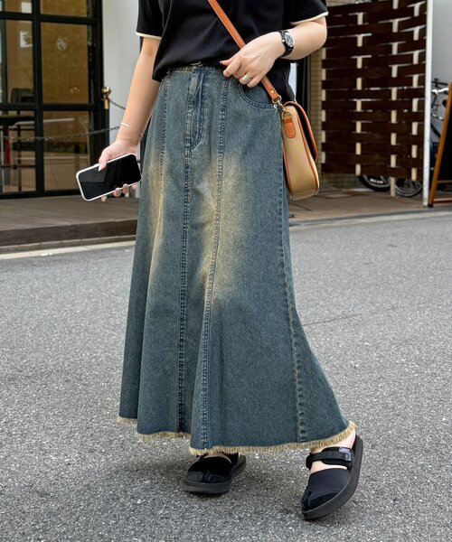 CPCM（シーピーシーエム）の「デニムマーメイドスカート（スカート・レディース・ブラック/ネイビー/ブルー/ダークブルー・FREE/PS）」の2枚目の写真