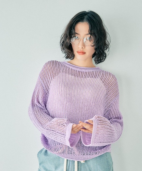 ⭐︎未使用MSGM⭐︎メッシュ切り替えプルオーバーブラウス MSG（エムエスジー）の「オーバーサイズ透け編みメッシュニット