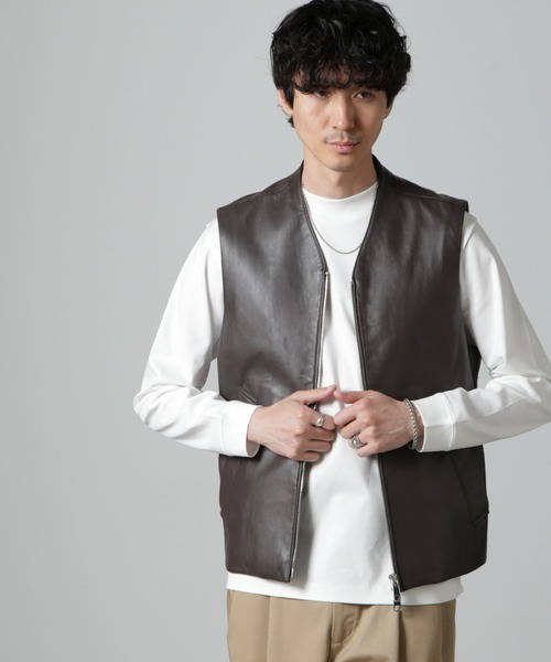 Lamb nappa ジップレザージレ（ベスト）｜NANO universe（ナノ