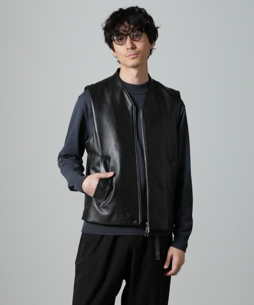 ナノユニバース　レザーベスト　ラムレザー Lamb nappa ジップレザージレ（ベスト）｜NANO universe（ナノ