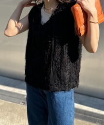 レース 袖なし」に該当するベスト（ブラック/黒色系）ファッション通販