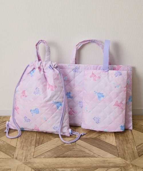 入園入学3点セット　【ホログラムハート×紫チェック】 女の子　ナップサック 通園・通学バッグ3点セット（レッスンバッグ+シューズケース+