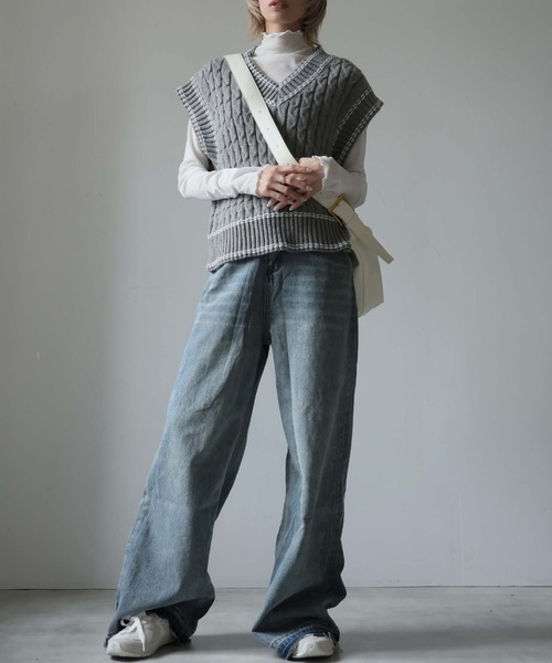 Ulysses（ユリシス）の「ステッチケーブルニットベスト（ベスト・レディース・ネイビー/グレー・F）」の18枚目の写真