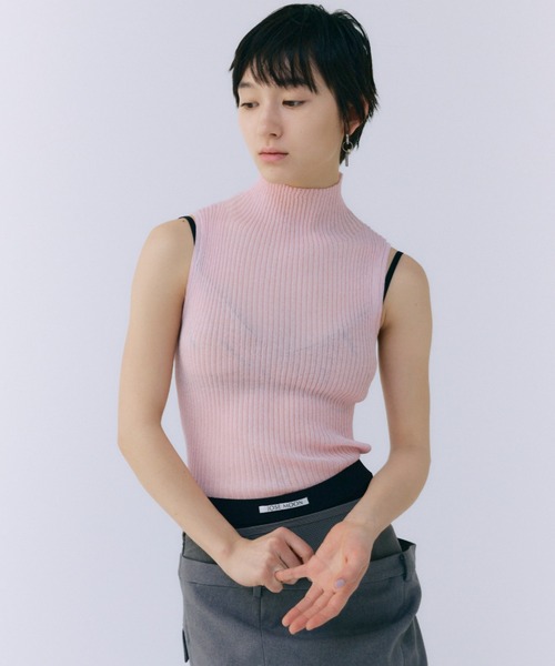 JOSE MOON(ジョゼムーン)の「SHEER RIBKNIT/シアーリブニット(ニット/セーター・レディース・グリーン系その他/ピンク/ブラック・FREE)」の3枚目の写真
