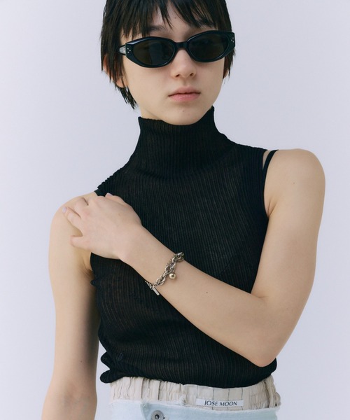 JOSE MOON(ジョゼムーン)の「SHEER RIBKNIT/シアーリブニット(ニット/セーター・レディース・グリーン系その他/ピンク/ブラック・FREE)」の9枚目の写真
