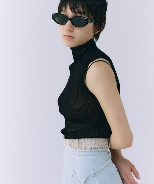 JOSE MOON(ジョゼムーン)の「SHEER RIBKNIT/シアーリブニット(ニット/セーター・レディース・グリーン系その他/ピンク/ブラック・FREE)」の10枚目の写真