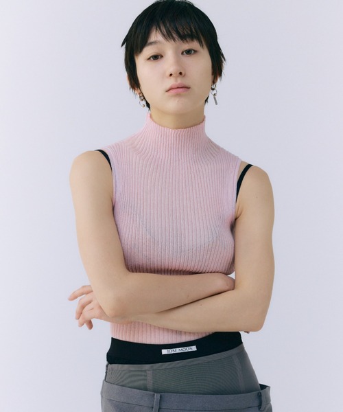 JOSE MOON(ジョゼムーン)の「SHEER RIBKNIT/シアーリブニット(ニット/セーター・レディース・グリーン系その他/ピンク/ブラック・FREE)」の5枚目の写真