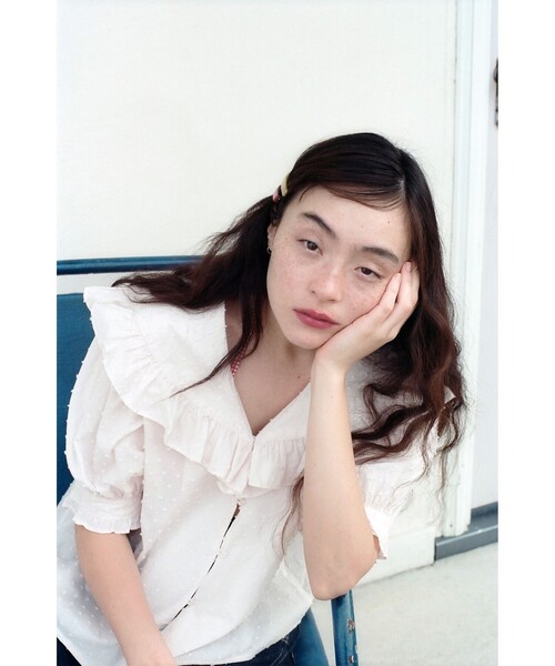 BEAMS BOY（ビームスボーイ）の「ドット ドビー ビッグカラー ショートスリーブ（シャツ/ブラウス・レディース・ピンク/ブラック/オフホワイト・ONE SIZE）」の3枚目の写真