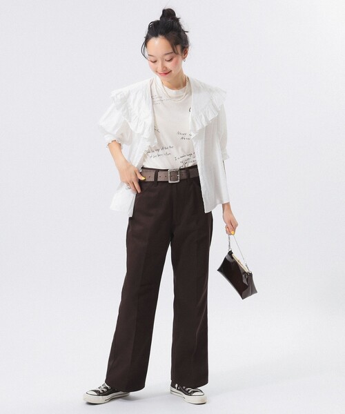 BEAMS BOY（ビームスボーイ）の「ドット ドビー ビッグカラー ショートスリーブ（シャツ/ブラウス・レディース・ピンク/ブラック/オフホワイト・ONE SIZE）」の5枚目の写真