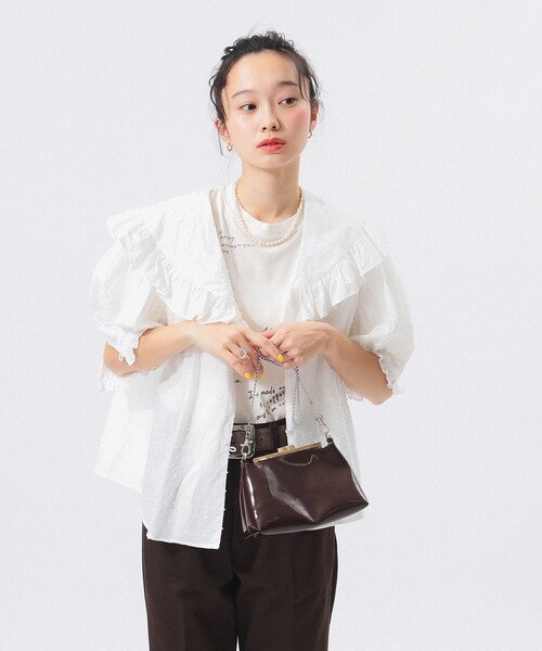 BEAMS BOY（ビームスボーイ）の「ドット ドビー ビッグカラー ショートスリーブ（シャツ/ブラウス・レディース・ピンク/ブラック/オフホワイト・ONE SIZE）」の7枚目の写真