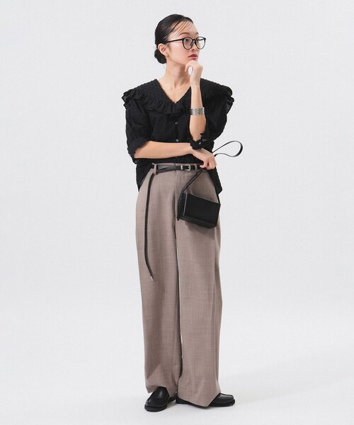 BEAMS BOY（ビームスボーイ）の「ドット ドビー ビッグカラー ショートスリーブ（シャツ/ブラウス・レディース・ピンク/ブラック/オフホワイト・ONE SIZE）」の10枚目の写真