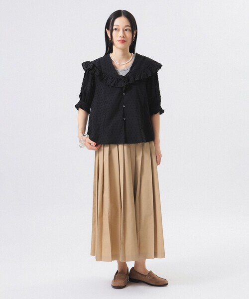 BEAMS BOY（ビームスボーイ）の「ドット ドビー ビッグカラー ショートスリーブ（シャツ/ブラウス・レディース・ピンク/ブラック/オフホワイト・ONE SIZE）」の14枚目の写真