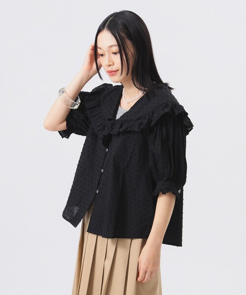 BEAMS BOY（ビームスボーイ）の「ドット ドビー ビッグカラー ショートスリーブ（シャツ/ブラウス・レディース・ピンク/ブラック/オフホワイト・ONE SIZE）」の16枚目の写真