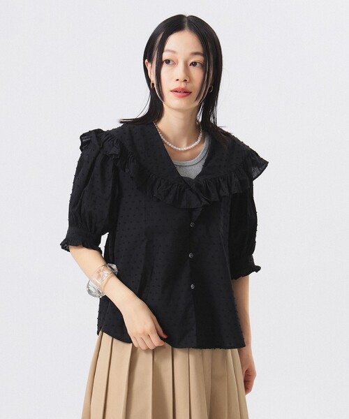 BEAMS BOY（ビームスボーイ）の「ドット ドビー ビッグカラー ショートスリーブ（シャツ/ブラウス・レディース・ピンク/ブラック/オフホワイト・ONE SIZE）」の17枚目の写真