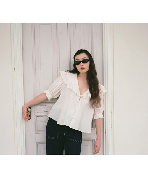 BEAMS BOY（ビームスボーイ）の「ドット ドビー ビッグカラー ショートスリーブ（シャツ/ブラウス・レディース・ピンク/ブラック/オフホワイト・ONE SIZE）」の18枚目の写真