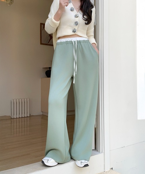 by LEGNA（バイレグナ）の「【選べる丈感】もっちり＆さらさら ダブルウエストワイドパンツ（その他パンツ・レディース・ネイビー/チャコール/ダークグレー/モカ/ピンク/ブラック/グレイッシュベージュ/セージグリーン/杢グレー/アッシュブラウン/ボルドー/ダークブラウン/スモークピンク/サンドベージュ・M-Short/M-Regular/L-Long/L-Regular/L-Short/M-Long/XL-Short/XL-Regular）」の10枚目の写真