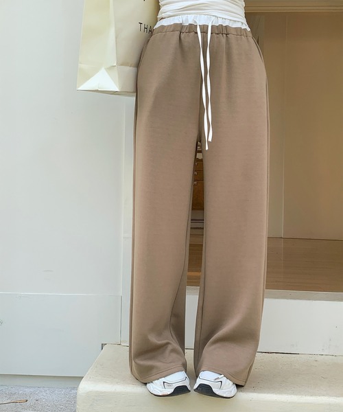 by LEGNA（バイレグナ）の「【選べる丈感】もっちり＆さらさら ダブルウエストワイドパンツ（その他パンツ・レディース・ネイビー/チャコール/ダークグレー/モカ/ピンク/ブラック/グレイッシュベージュ/セージグリーン/杢グレー/アッシュブラウン/ボルドー/ダークブラウン/スモークピンク/サンドベージュ・M-Short/M-Regular/L-Long/L-Regular/L-Short/M-Long/XL-Short/XL-Regular）」の7枚目の写真