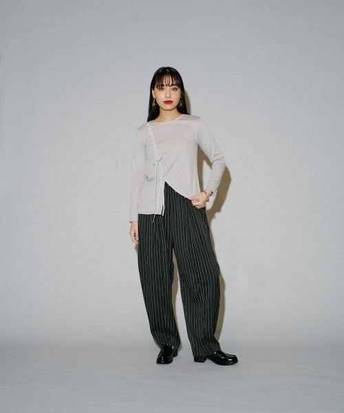 terrace(テラス)の「ヘリンボーンストライプカーブパンツ(その他パンツ・レディース・ベージュ/チャコールグレー/ブラック/ダークグレー・MEDIUM)」の6枚目の写真