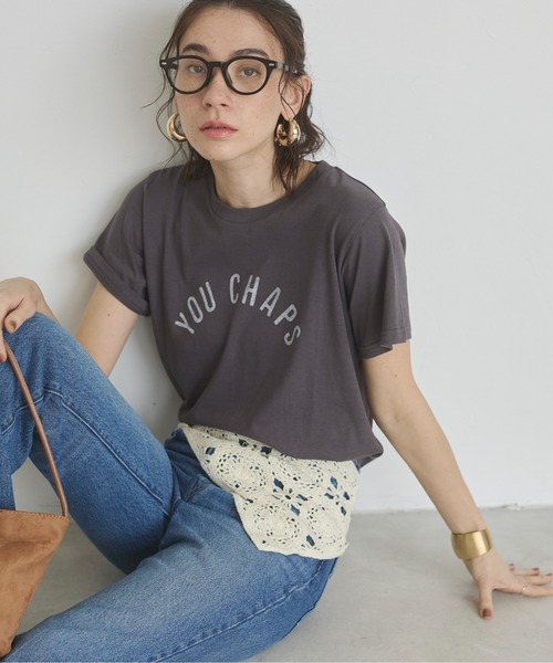 ANGIE(アンジー)の「スラブ天竺 ロゴ プリント Tシャツ(半袖)(Tシャツ/カットソー・レディース・ライトベージュ/チャコールグレー/オフホワイト/ライトピンク・FREE)」の3枚目の写真