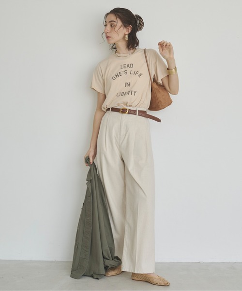 ANGIE(アンジー)の「スラブ天竺 ロゴ プリント Tシャツ(半袖)(Tシャツ/カットソー・レディース・ライトベージュ/チャコールグレー/オフホワイト/ライトピンク・FREE)」の12枚目の写真