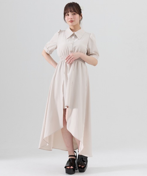 REDYAZEL(レディアゼル)の「ウエストシャーリングシャツワンピース(ワンピース・レディース・ブルー/ベージュ/ネイビー・FREE)」の1枚目の写真