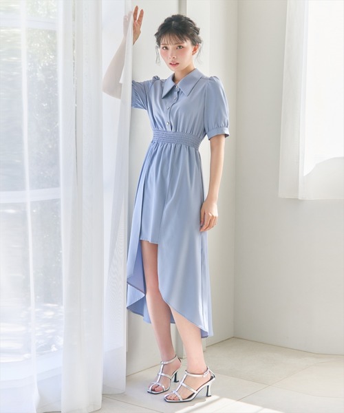 REDYAZEL(レディアゼル)の「ウエストシャーリングシャツワンピース(ワンピース・レディース・ブルー/ベージュ/ネイビー・FREE)」の3枚目の写真