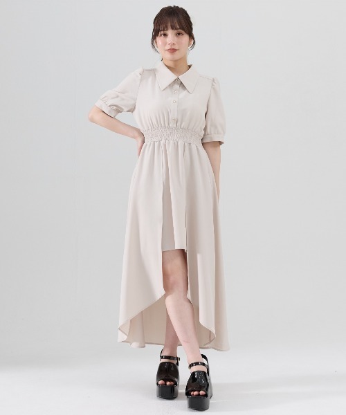 REDYAZEL(レディアゼル)の「ウエストシャーリングシャツワンピース(ワンピース・レディース・ブルー/ベージュ/ネイビー・FREE)」の4枚目の写真