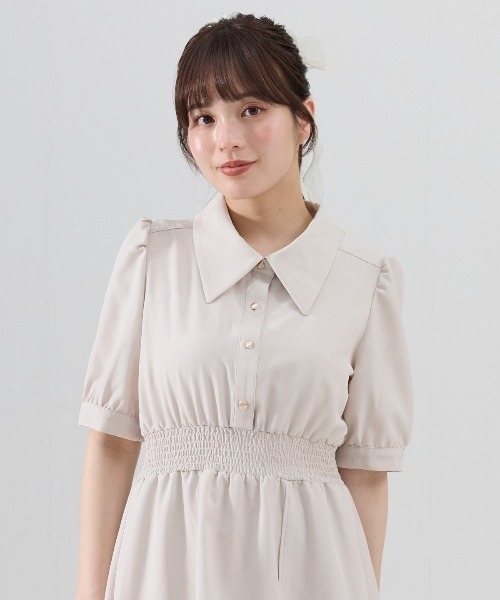 REDYAZEL(レディアゼル)の「ウエストシャーリングシャツワンピース(ワンピース・レディース・ブルー/ベージュ/ネイビー・FREE)」の7枚目の写真