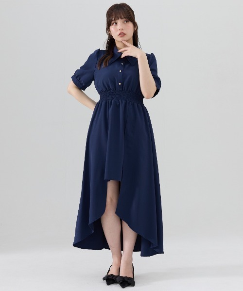【MAJE】リネンブレンド シャーリングシャツワンピース ネイビー 1701OP016241S15.jpg