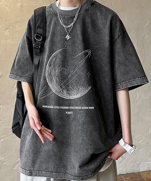 WARAIJOGO（ワライジョウゴ）の「【WARAIJOGO】PLANET惑星プリントオーバーサイズTシャツ(NEZ)（Tシャツ/カットソー・レディース・ブラウン/ブラック/ピンク/パープル・FREE）」の5枚目の写真