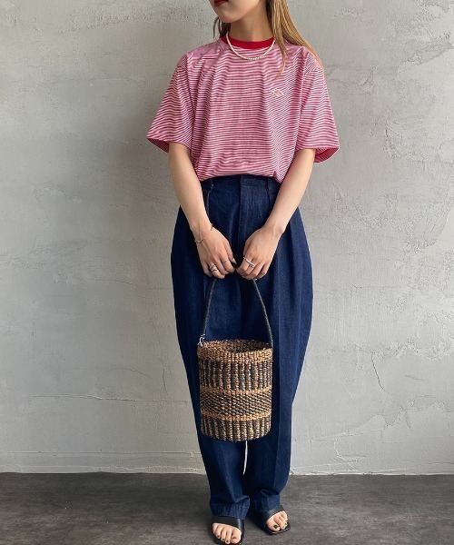 DANTON（ダントン）の「[DANTON/ダントン] ワンポイントロゴ ボーダー ショートスリーブTシャツ（Tシャツ/カットソー・レディース・ネイビー/レッド・M/S）」の4枚目の写真