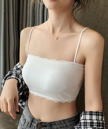 【取り外せるソフトパッド付き】フリル レース リブ ブラトップ キャミソール レディース