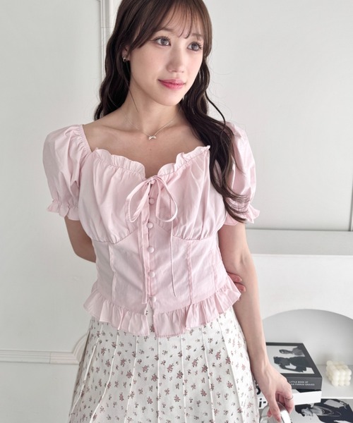 Loueme（ルエム）の「コルセットリボンフリルブラウス（シャツ/ブラウス・レディース・ホワイト/ピンク/ブラック/ライトブルー・FREE）」の4枚目の写真