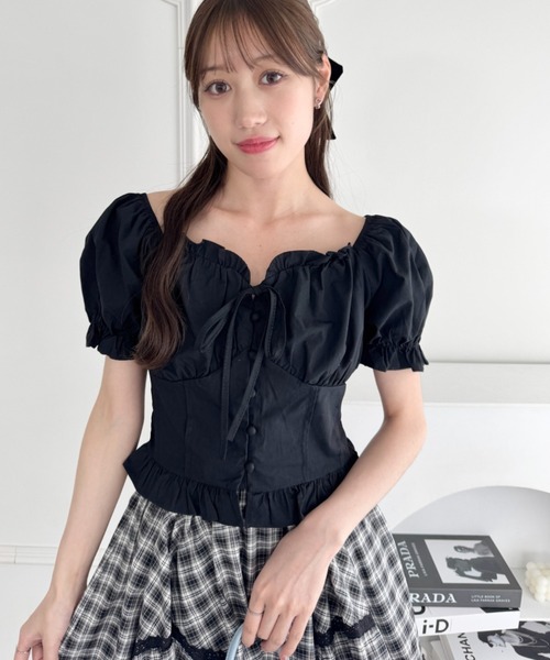 Loueme（ルエム）の「コルセットリボンフリルブラウス（シャツ/ブラウス・レディース・ホワイト/ピンク/ブラック/ライトブルー・FREE）」の2枚目の写真