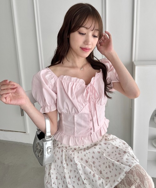cen. 花びらブラウス　セン　フリル　リボン 3wayオーガンジー生地リボンブラウスsdp0250 ピンクベージュ
