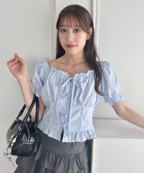 Loueme（ルエム）の「コルセットリボンフリルブラウス（シャツ/ブラウス・レディース・ホワイト/ピンク/ブラック/ライトブルー・FREE）」の17枚目の写真