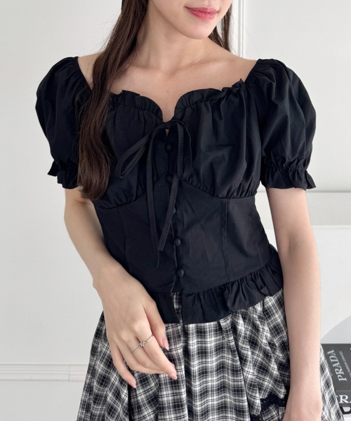 Loueme（ルエム）の「コルセットリボンフリルブラウス（シャツ/ブラウス・レディース・ホワイト/ピンク/ブラック/ライトブルー・FREE）」の10枚目の写真