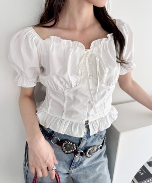 Loueme（ルエム）の「コルセットリボンフリルブラウス（シャツ/ブラウス・レディース・ホワイト/ピンク/ブラック/ライトブルー・FREE）」の5枚目の写真