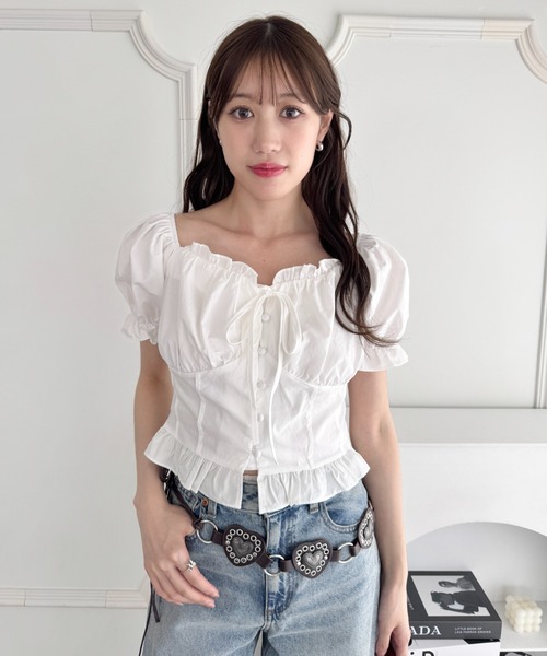 Loueme（ルエム）の「コルセットリボンフリルブラウス（シャツ/ブラウス・レディース・ホワイト/ピンク/ブラック/ライトブルー・FREE）」の6枚目の写真