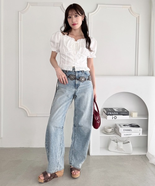 PRADA フリルデザイン 半袖ブラウス 黒 Riberry ブラウス シャツ