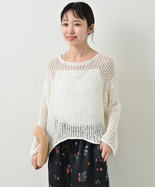 LOGAN knitting mills(ローガンニッティングミルズ)の「《追加》LOGAN/ローガン SLOBE別注 メッシュプルオーバー LG-25SS09(ニット/セーター・レディース・ベージュ/ホワイト・FREE)」の9枚目の写真