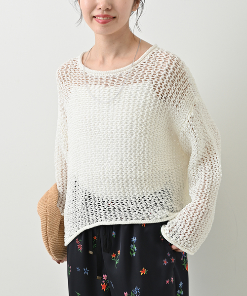 LOGAN knitting mills(ローガンニッティングミルズ)の「《追加》LOGAN/ローガン SLOBE別注 メッシュプルオーバー LG-25SS09(ニット/セーター・レディース・ベージュ/ホワイト・FREE)」の14枚目の写真