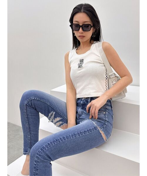 GYDA（ジェイダ）の「ミドルウエストSIDE CUT INNER DAMAGEスキニーデニムパンツ（デニムパンツ・レディース・ブルー/ライトブルー・X-SMALL/SMALL/MEDIUM）」の16枚目の写真
