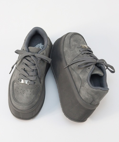 hi lander 厚底 スカルデザイン グレー スニーカー セール】軽量厚底 ボリュームソールコートスニーカー（スニーカー