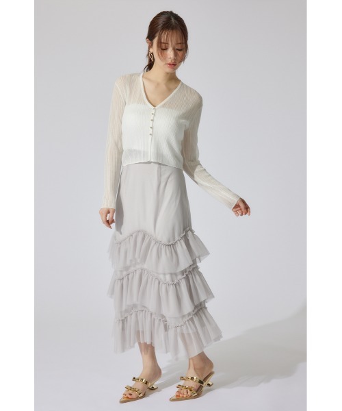 rienda(リエンダ)の「ランダムリブシアーニットカーディガントップス シアートップス 夏服(カーディガン/ボレロ・レディース・ブラック/ブラウン/ホワイト・FREE)」の7枚目の写真