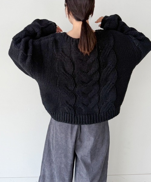 select MOCA by son（セレクトモカバイソン）の「ビッグケーブルボリュームスリーブニット（ニット/セーター・レディース・アイボリー/ブラック/グレー・FREE）」の20枚目の写真