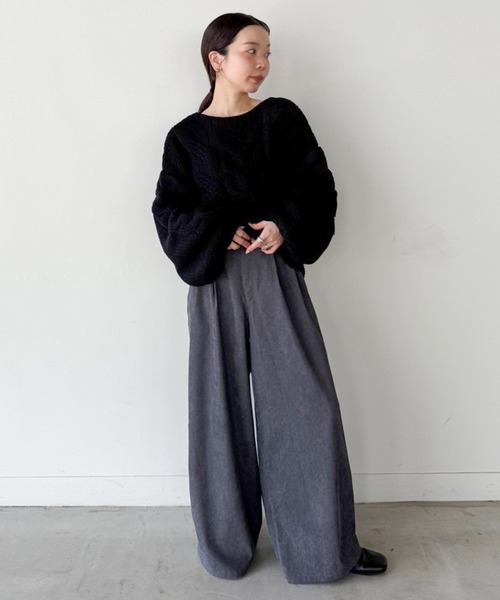 select MOCA by son（セレクトモカバイソン）の「ビッグケーブルボリュームスリーブニット（ニット/セーター・レディース・アイボリー/ブラック/グレー・FREE）」の17枚目の写真