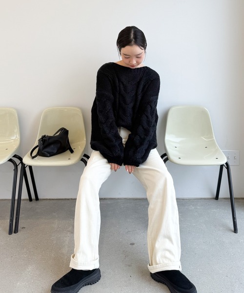 select MOCA by son（セレクトモカバイソン）の「ビッグケーブルボリュームスリーブニット（ニット/セーター・レディース・アイボリー/ブラック/グレー・FREE）」の12枚目の写真