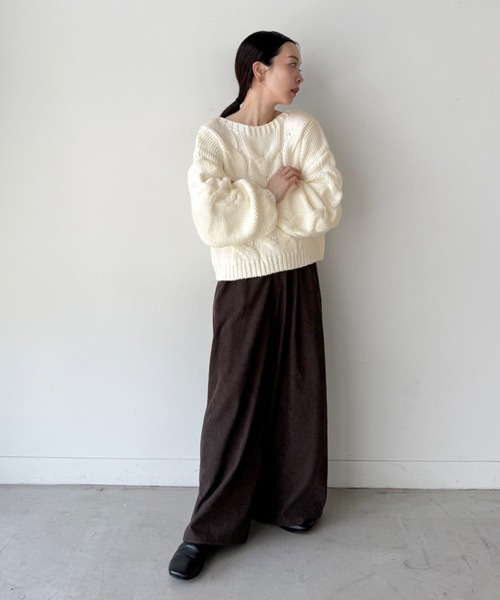 select MOCA by son（セレクトモカバイソン）の「ビッグケーブルボリュームスリーブニット（ニット/セーター・レディース・アイボリー/ブラック/グレー・FREE）」の10枚目の写真